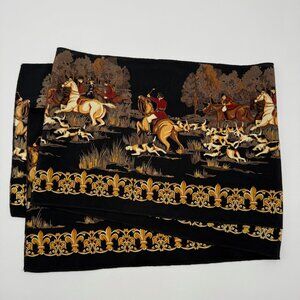 English Hunting Horses Hounds Scarf Black 59" x 9.5" Equestrian No Tags or Brand